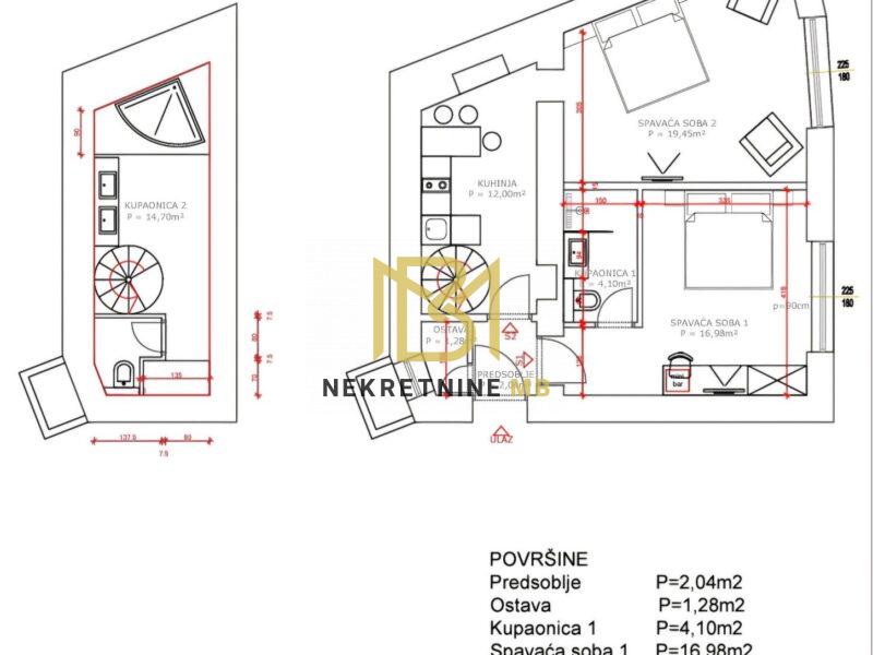 Prodajemo renoviran stan u centru grada,70m2 (dvije stambene jedinice)